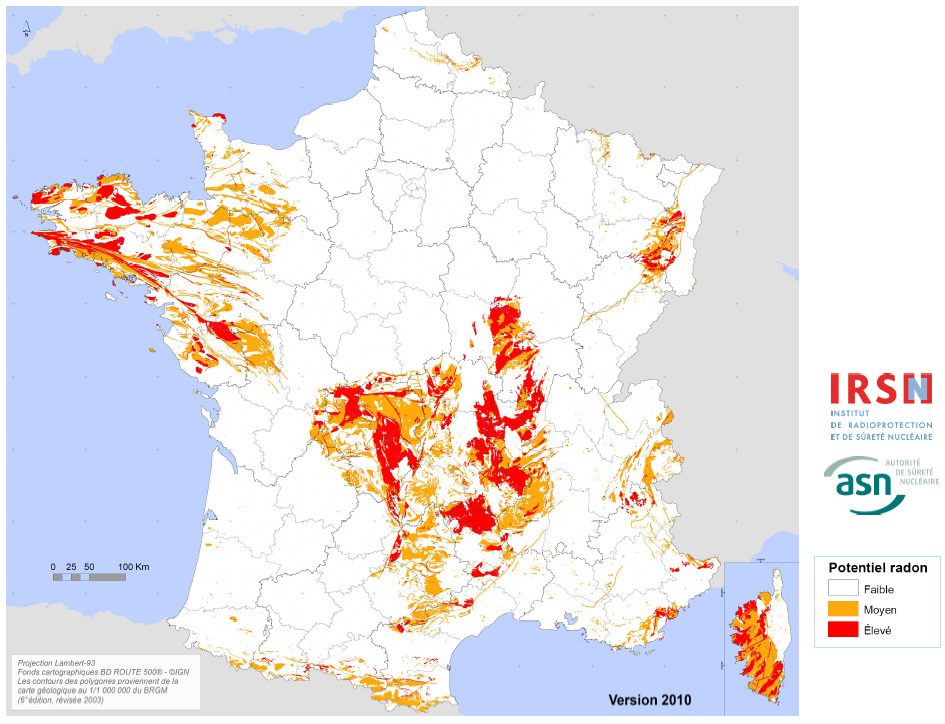 Carte du potentiel radon des formations géologiques, version 2010